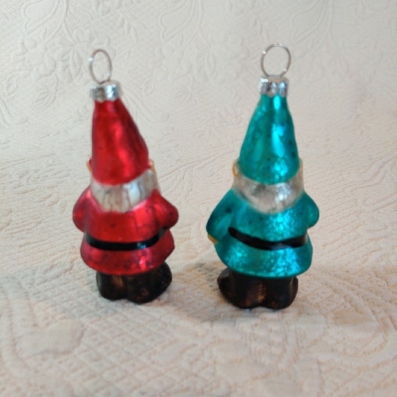 POTTERY BARN Mercury Glass Santa Gnomes Christmas Holiday Ornaments Set Of Two - Picture 3 of 8